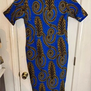 Elegant Blue and Gold African Print D’iyanu Dress